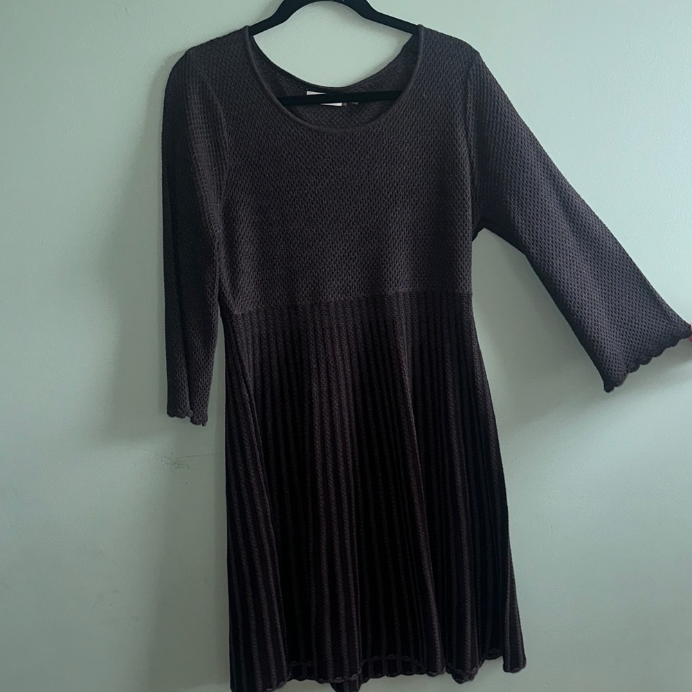 Calvin Klein Dark Gray Knit Dress with Flared Scalloped Sleeves